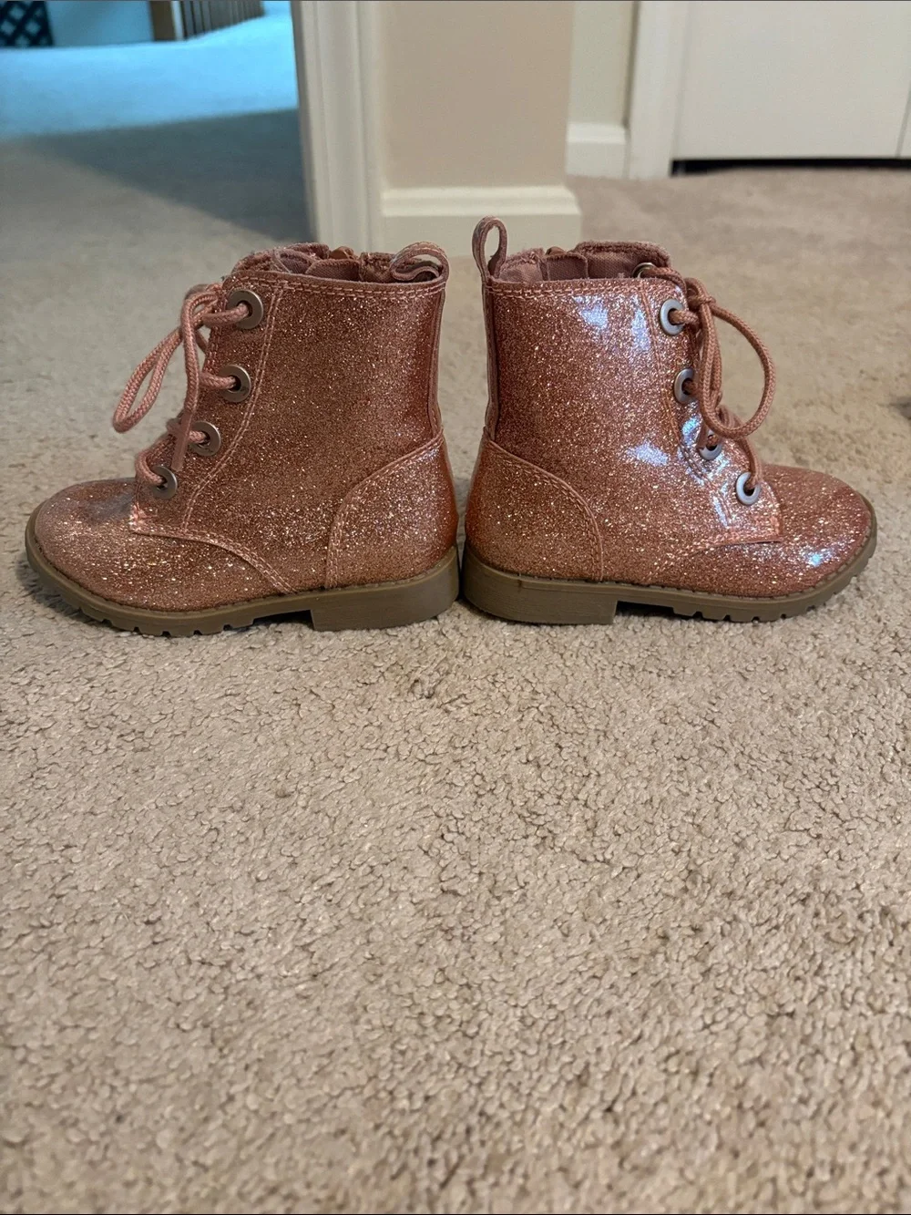 Toddler Girl Glitter Lace-Up Boots - Rose Gold (Size 7)